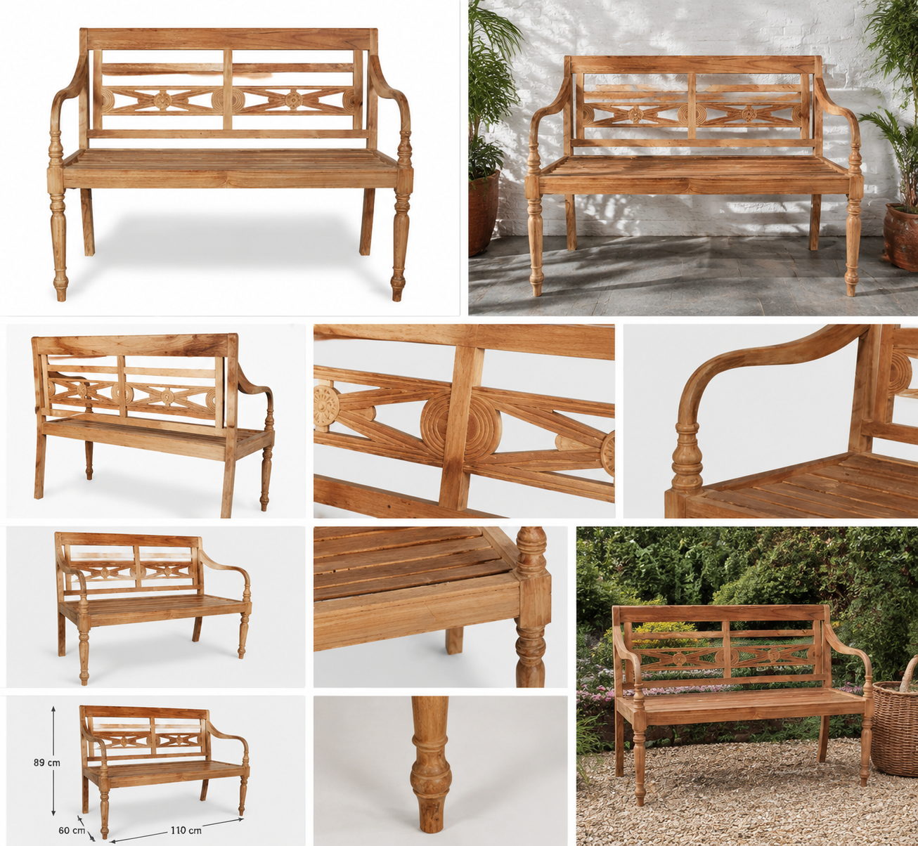 Teak Homeryn Bench with 2 Seats 120 cm