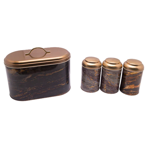 Bread Bin and Canister Set - Granite + Gold